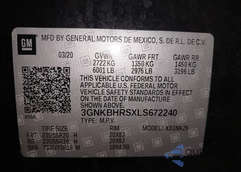 2020 Chevrolet Blazer Awd 2Lt from USA, damaged, VIN 3GNKBHRSXLS672240